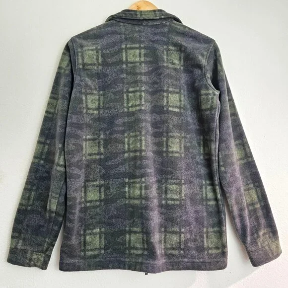 Columbia Kids Youth Full-Zip Plaid Fleece Jacket Size XL 18/20 Gray & Green EUC - Picture 6 of 11